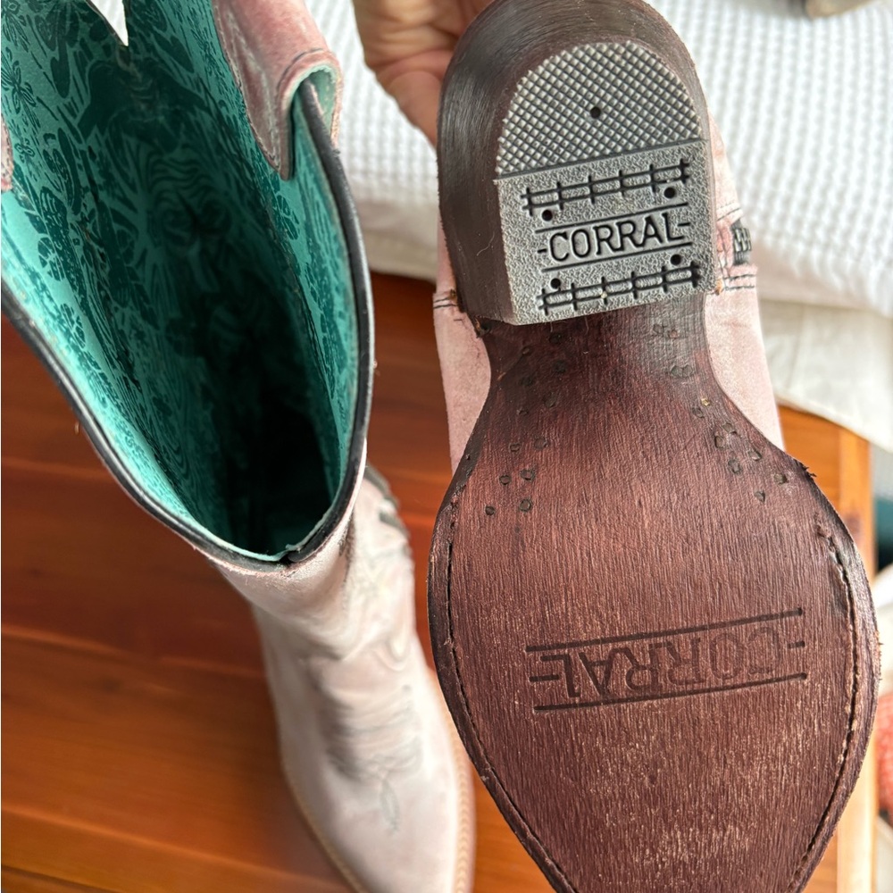 Corral Pink and Brown Heeled Boots - Picture 3 of 3